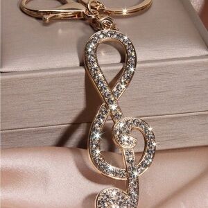 Crystal Treble Clef Key Charm in Gold Tone